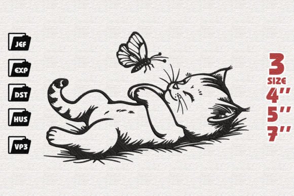 Cat Playing with Butterfly Embroidery