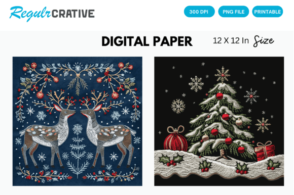 Christmas Embroidery Digital Paper Pack