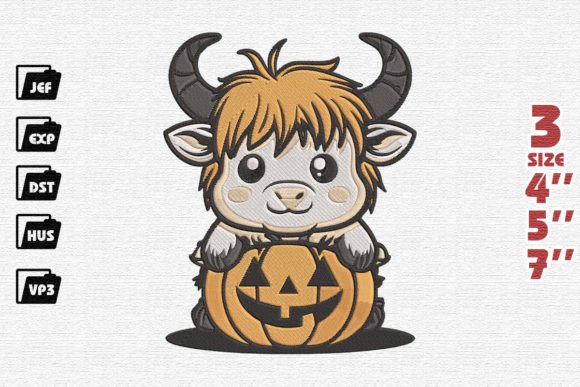 Cute Baby Highland Cow Embroidery