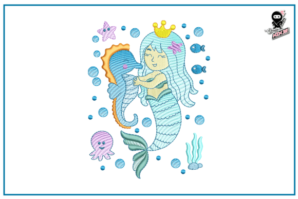Cute Baby Mermaid Embroidery for Girls