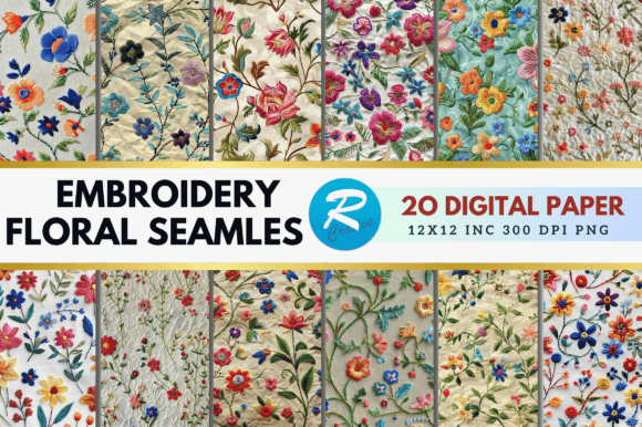 Embroidery Floral Seamless Digital Paper