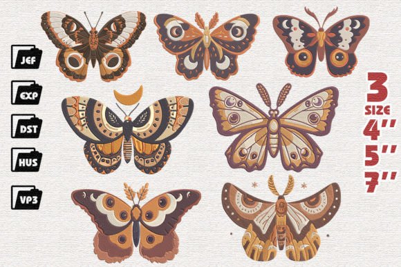 Set of 7 Boho Butterfly Embroidery