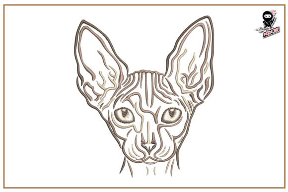 Sphynx Cat Portrait Embroidery, Animal