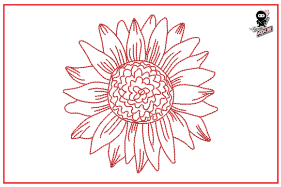 Sunflower Redwork Outline Embroidery